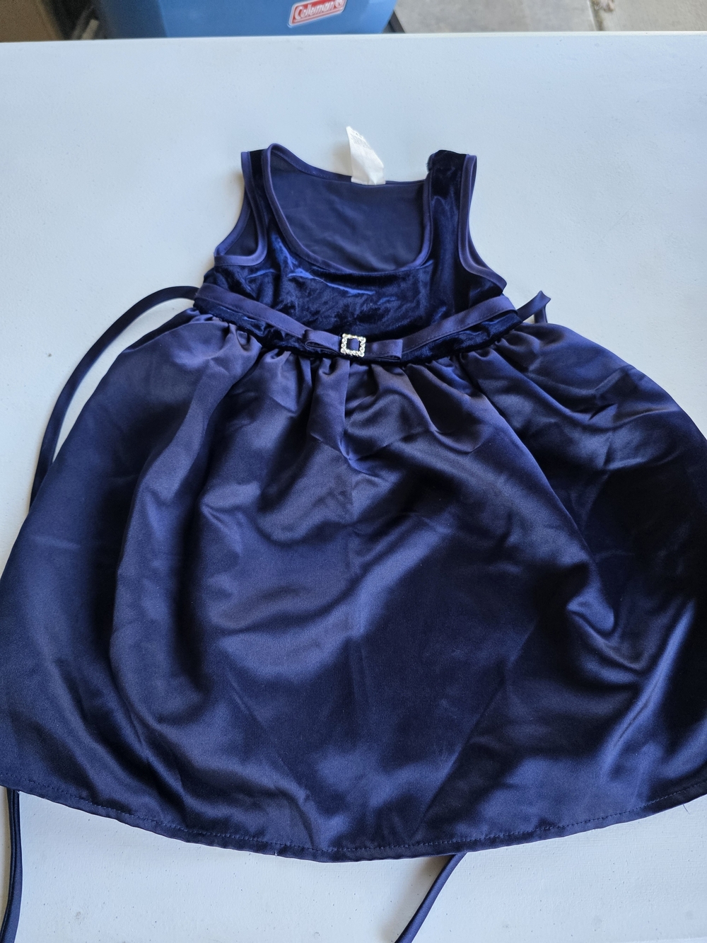 Girls Navy Satin Party Dress with Belt